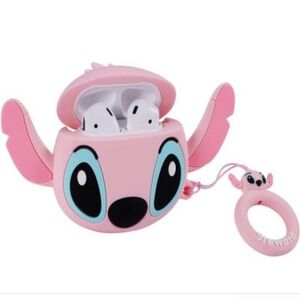 Pink Cartoon Earbud Case with Keychain// Angela Stitch's girlfriend